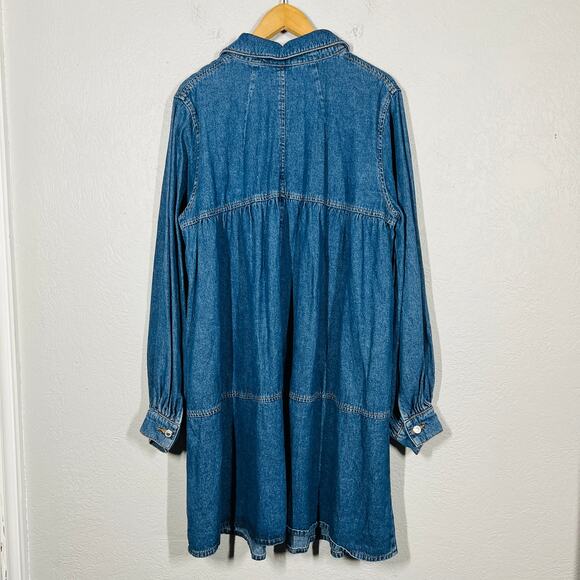 Topshop CHambray Apron Dress Empire Waist Blue Zip Front Casual Midi - 12 - Picture 5 of 5